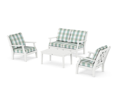 Country Living Wovendale 4-Piece Deep Seating Set with Loveseat in White / Buffalo Plaid Glacier Spa