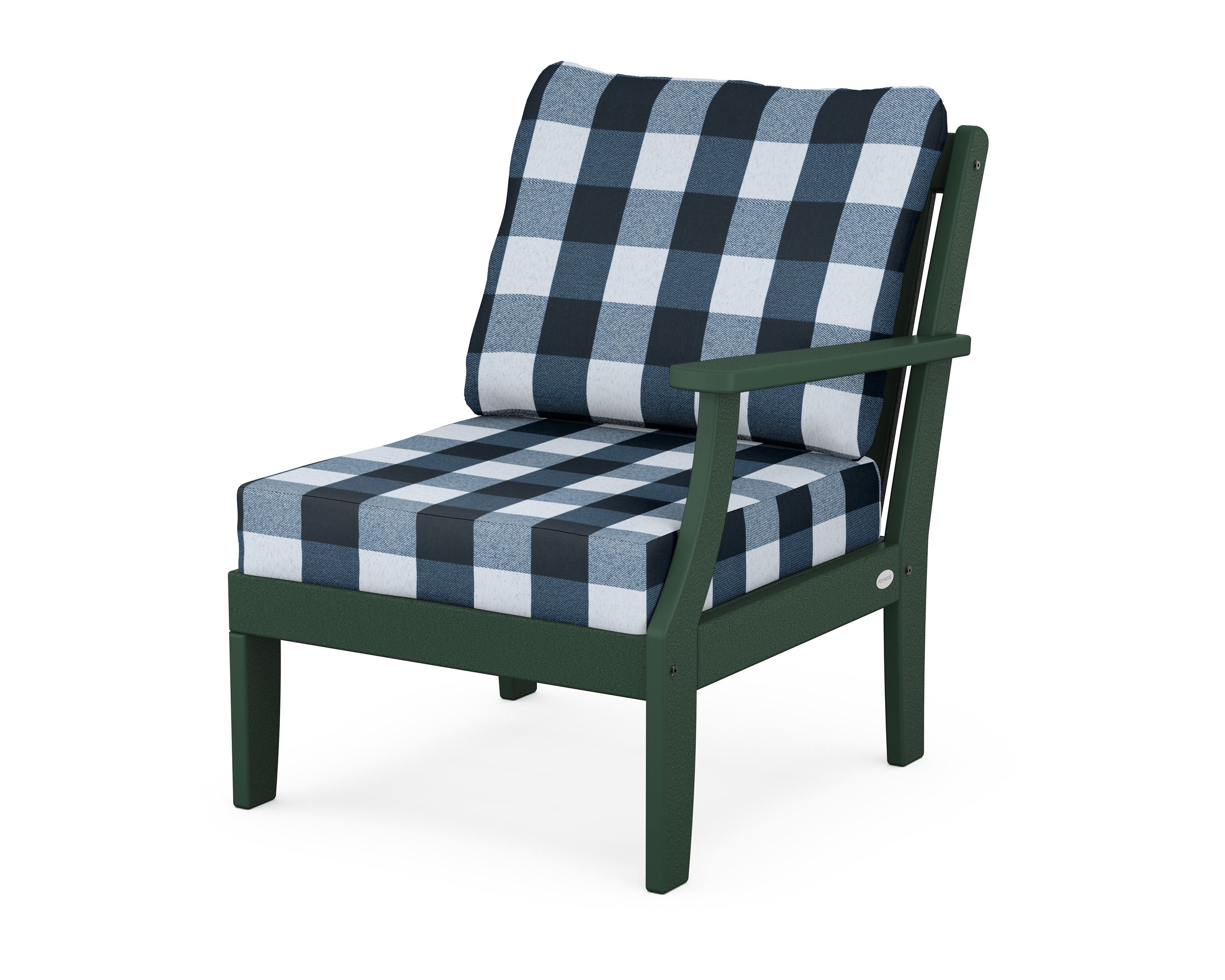 POLYWOOD® Braxton Modular Right Arm Chair in Green / Buffalo Plaid Marine Indigo