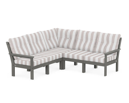 POLYWOOD® Vineyard 5-Piece Sectional in Slate Grey / Cabana Stripe Dune Burlap