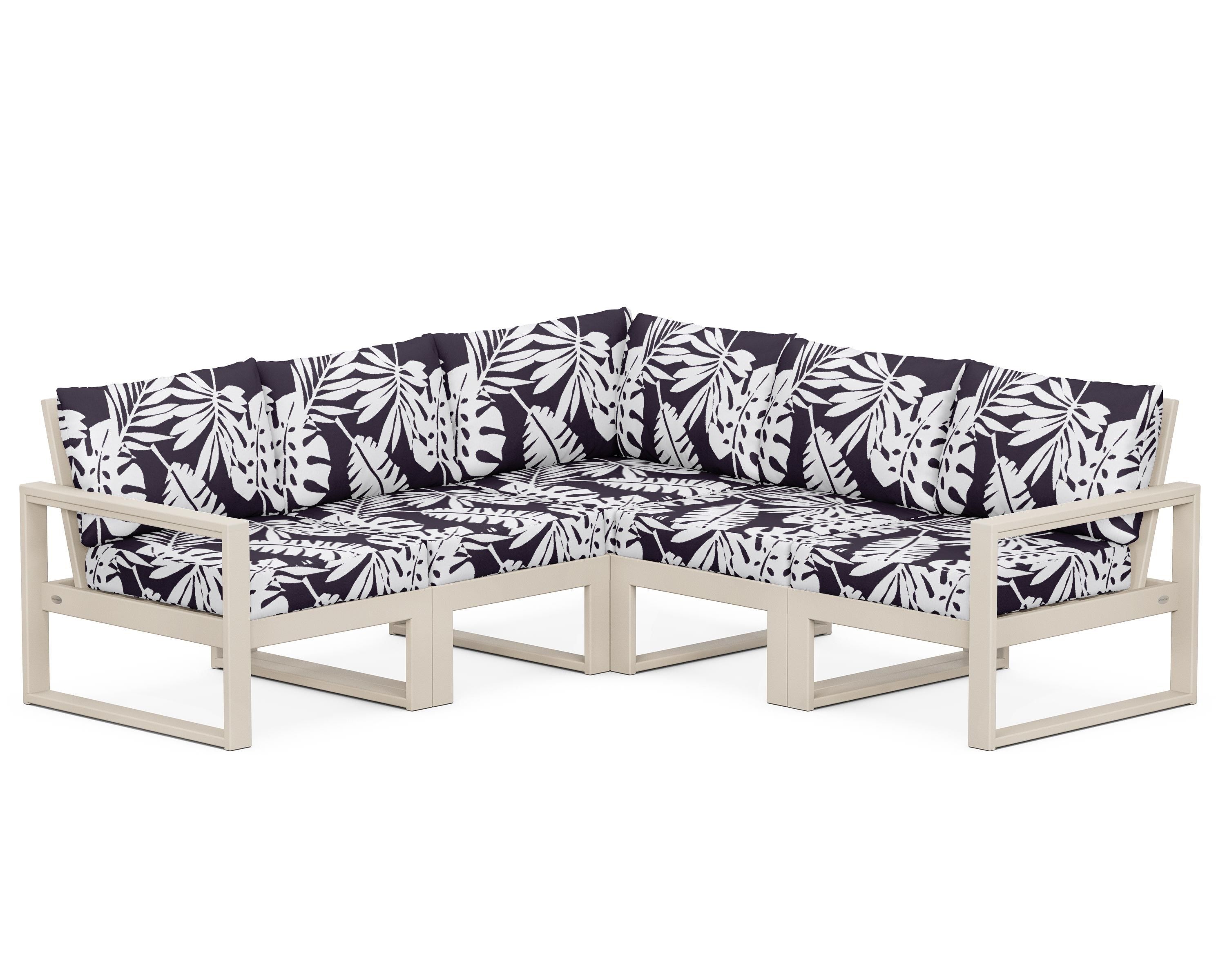POLYWOOD® EDGE 5-Piece Modular Deep Seating Set in Sand / Leaf Navy