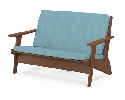 POLYWOOD® Riviera Modern Lounge Loveseat in Teak / Lattice Sky Blue