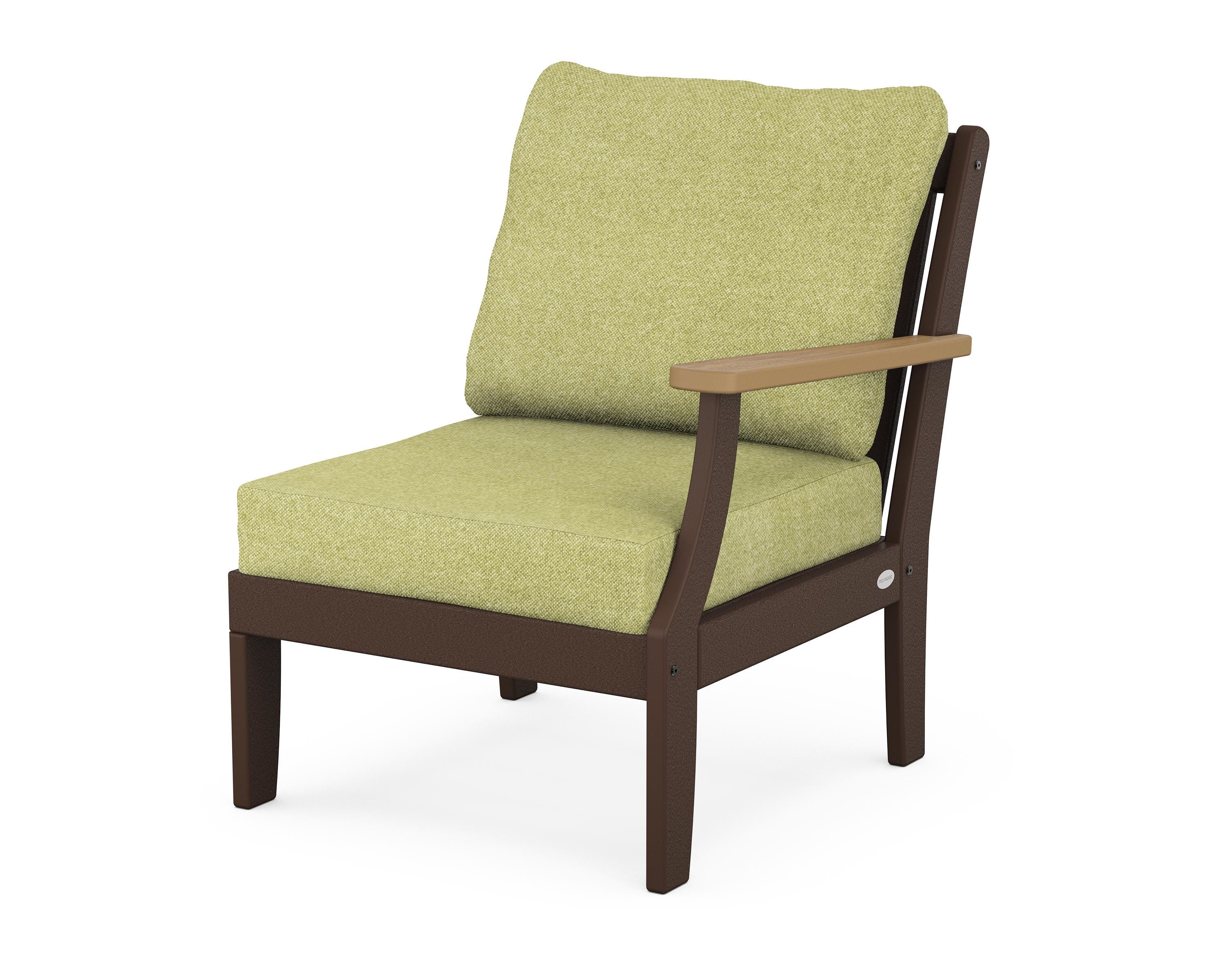 POLYWOOD® Braxton Modular Right Arm Chair in Mahogany / Natural / Chartreuse Boucle