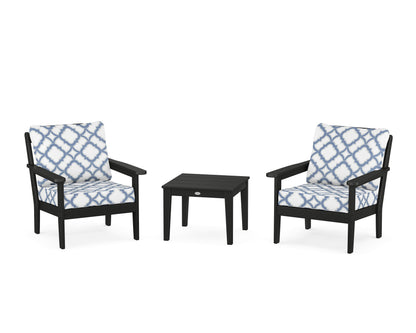 Country Living Cottage 3-Piece Deep Seating Set in Black / Trellis Sky Blue