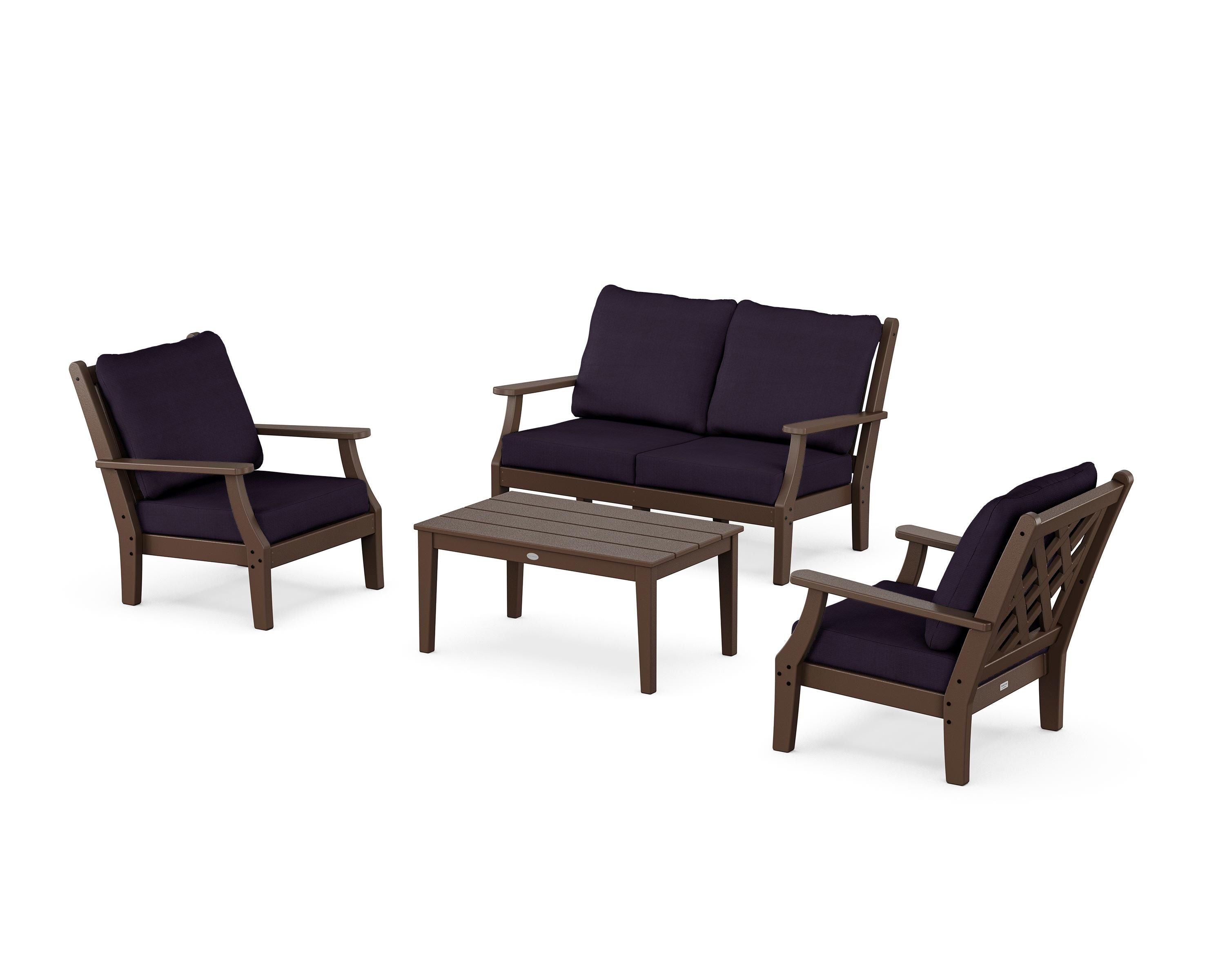 Country Living Wovendale 4-Piece Deep Seating Set with Loveseat in Mahogany / Navy Linen