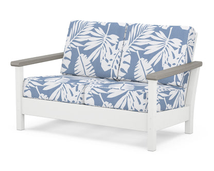 POLYWOOD® Harbour Deep Seating Loveseat in White / Driftwood / Leaf Sky Blue