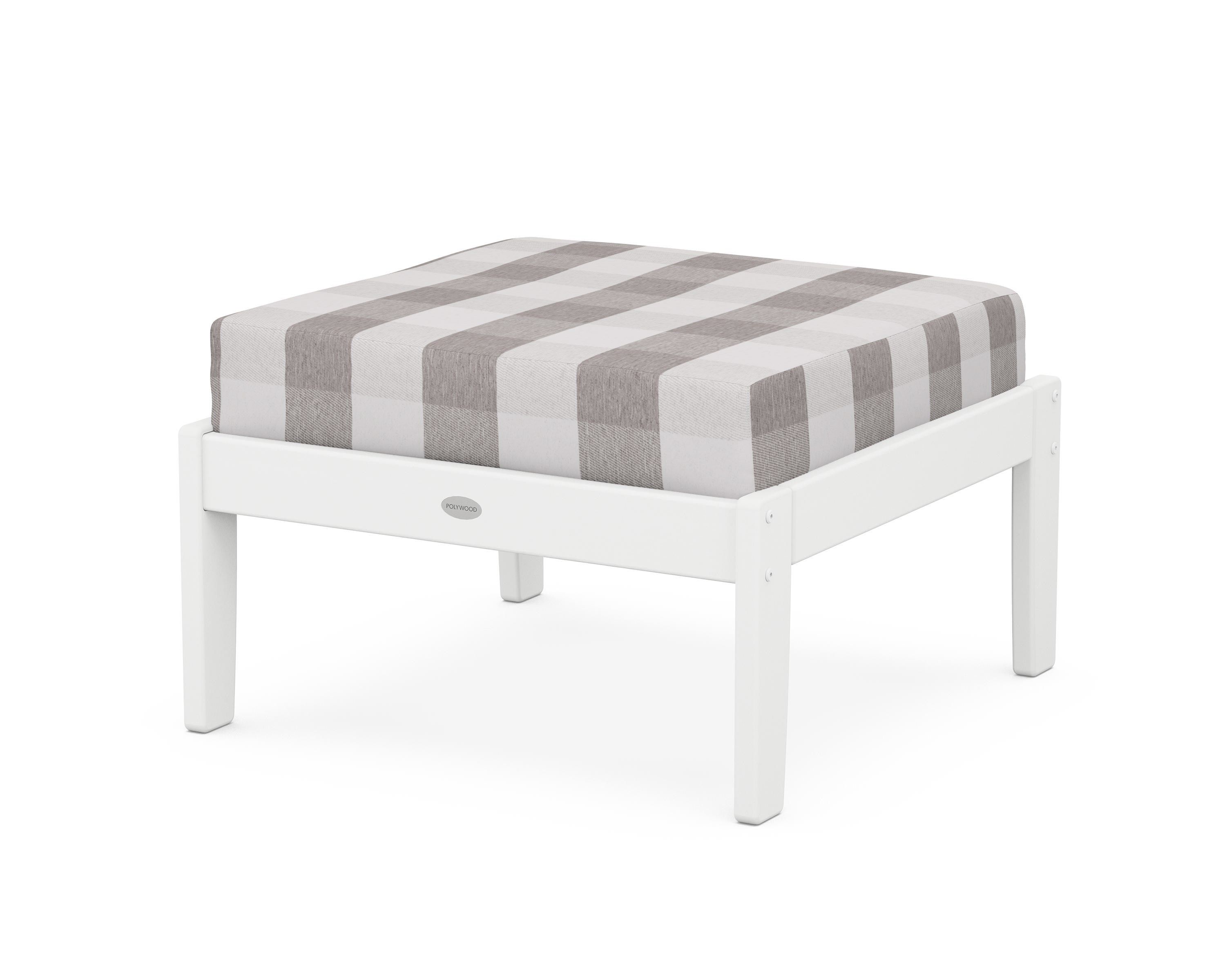 POLYWOOD® Braxton Deep Seating Ottoman in White / Buffalo Plaid Grey Mist
