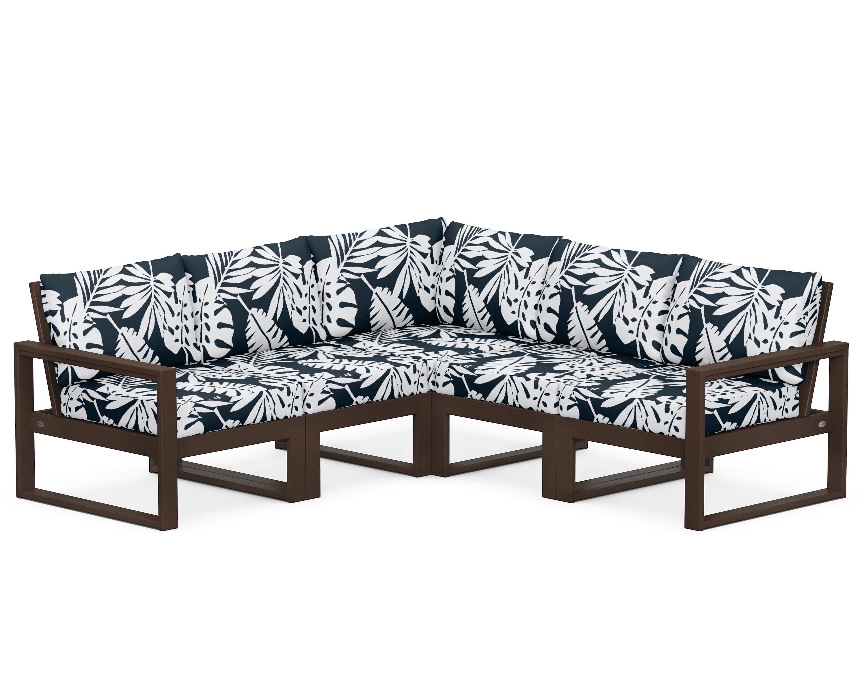 POLYWOOD® EDGE 5-Piece Modular Deep Seating Set in Mahogany / Leaf Marine Indigo