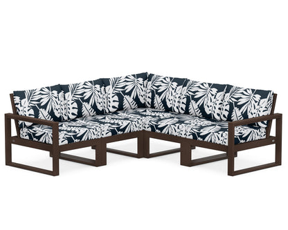 POLYWOOD® EDGE 5-Piece Modular Deep Seating Set in Mahogany / Leaf Marine Indigo