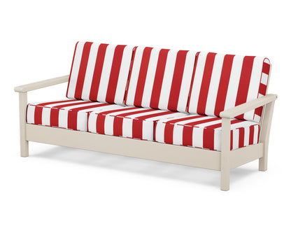 POLYWOOD® Harbour Deep Seating Sofa in Sand / Cabana Stripe Crimson