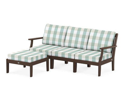 POLYWOOD® Braxton Modular 4-Piece Deep Seating Set with Ottoman in Mahogany / Buffalo Plaid Glacier Spa