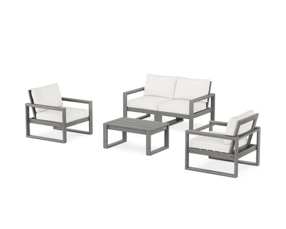 POLYWOOD® EDGE Sectional 4-Piece Deep Seating Set with Loveseat in Slate Grey / Natural Linen