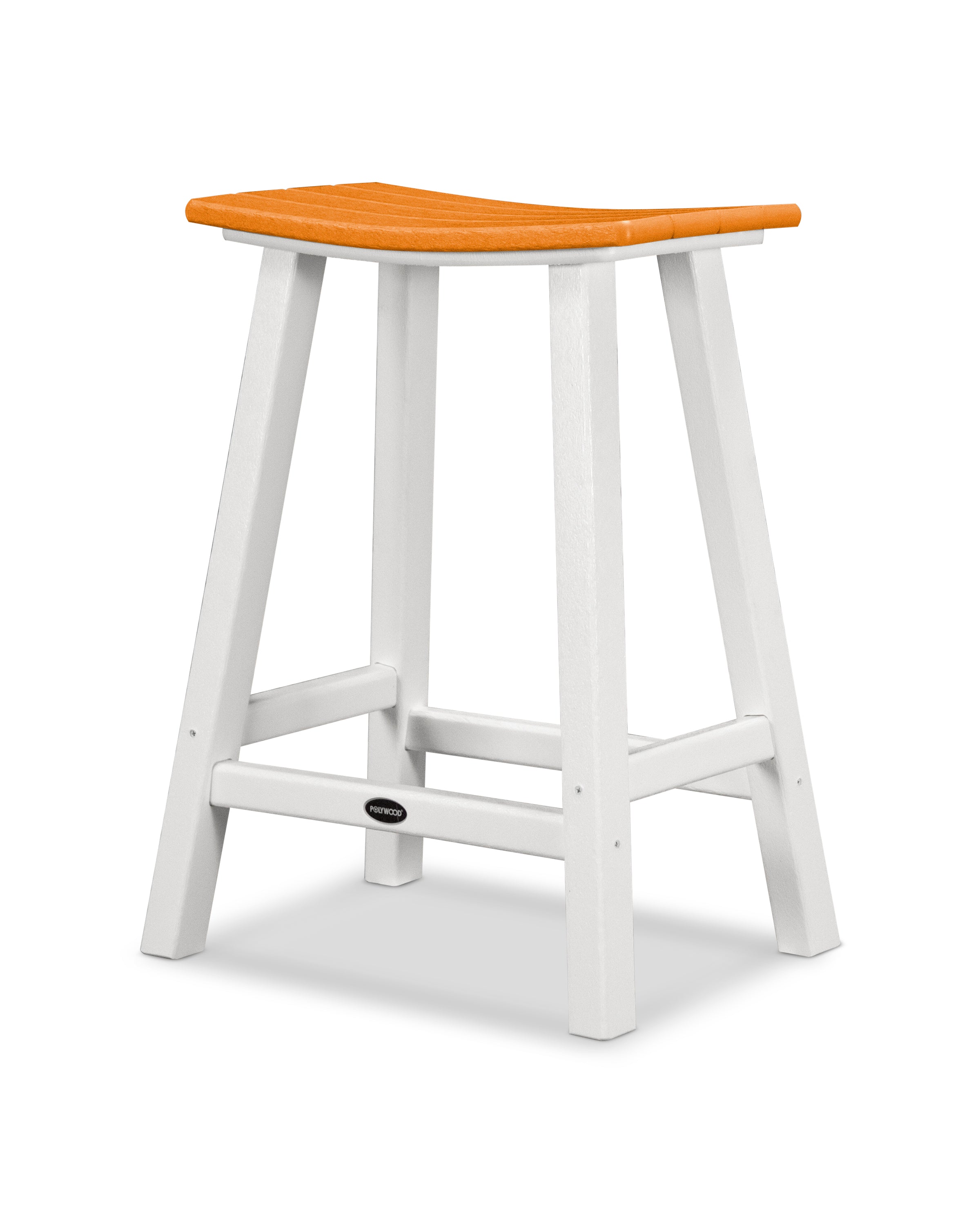 POLYWOOD® Contempo 24" Saddle Counter Stool in White / Tangerine