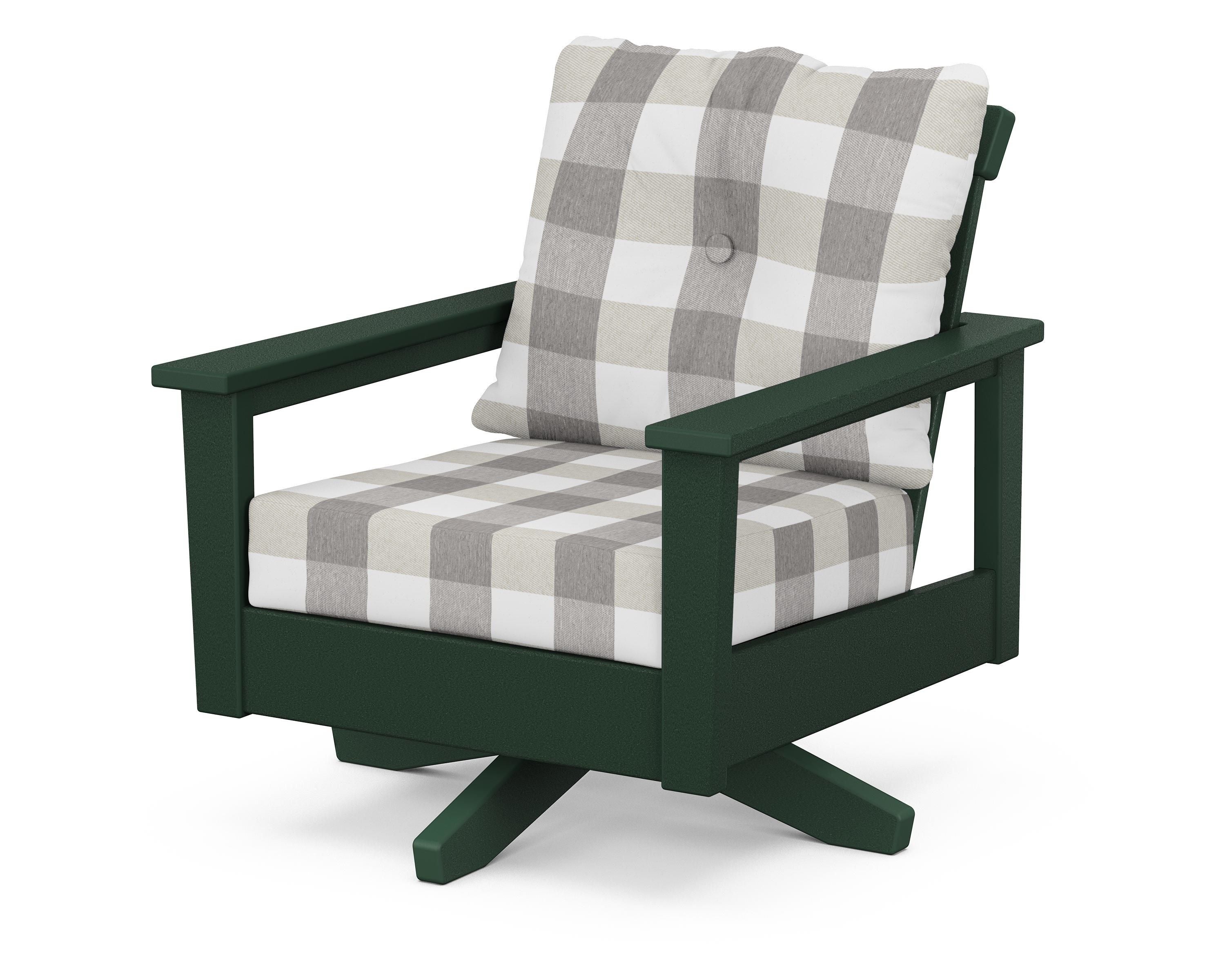 POLYWOOD® Prescott Deep Seating Swivel Chair in Green / Buffalo Plaid Grey Mist