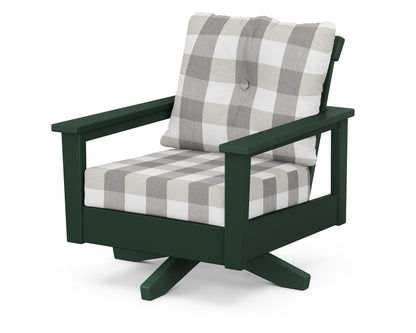 POLYWOOD® Prescott Deep Seating Swivel Chair in Green / Buffalo Plaid Grey Mist