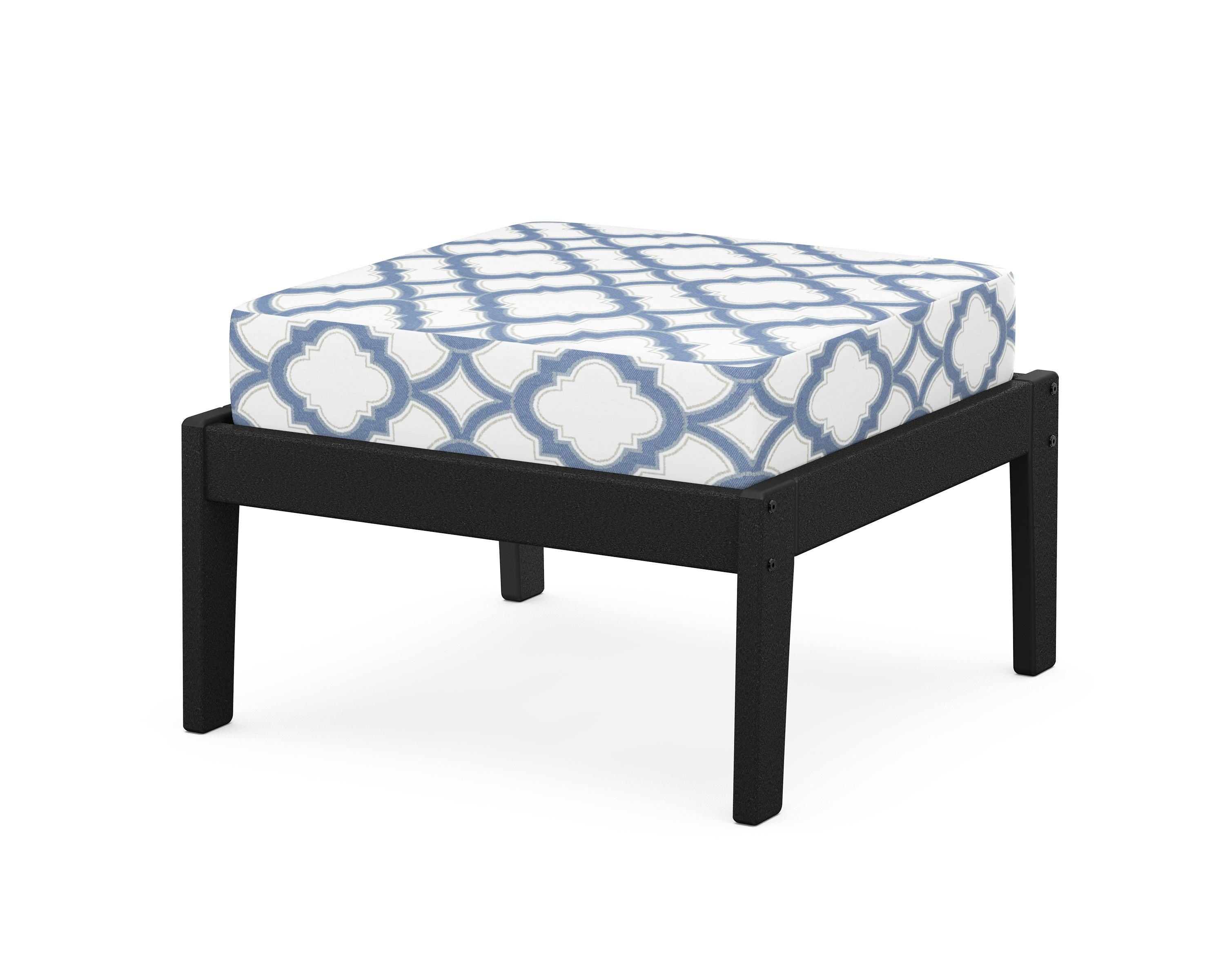 Unbranded Deep Seating Ottoman in Black / Trellis Sky Blue