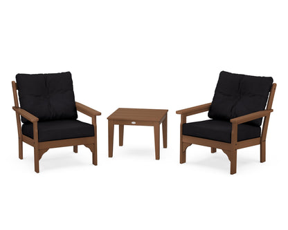 POLYWOOD® Vineyard 3-Piece Deep Seating Set in Teak / Midnight Linen