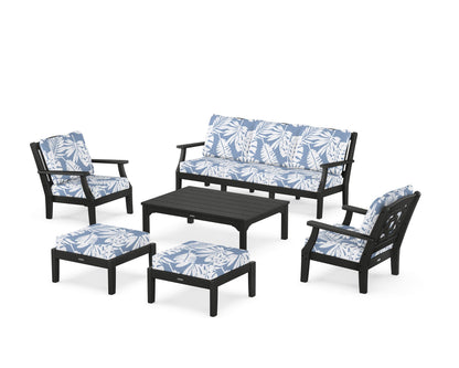 Martha Stewart by POLYWOOD® Chinoiserie 6-Piece Lounge Sofa Set in Black / Leaf Sky Blue