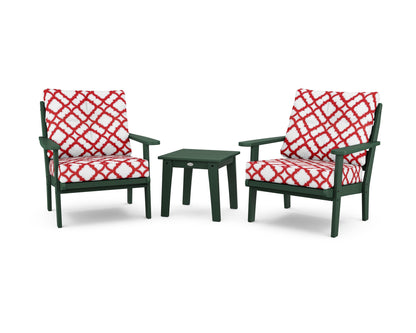 POLYWOOD® Lakeside 3-Piece Deep Seating Chair Set in Green / Trellis Crimson
