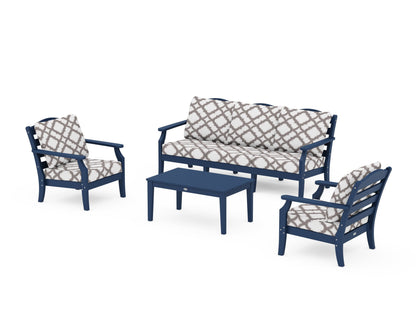 Draper James™ by  POLYWOOD® Savannah 4-Piece Deep Seating Set with Sofa in Navy / Trellis Grey Mist