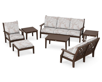 Country Living Wovendale 7-Piece Deep Seating Set in Mahogany / Leaf Dune Burlap