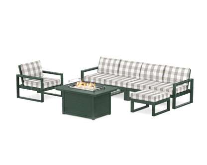 POLYWOOD® EDGE Sectional Lounge and Fire Pit Set in Green / Buffalo Plaid Grey Mist