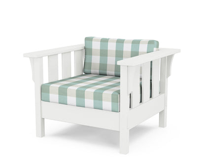 Martha Stewart by POLYWOOD® Acadia Deep Seating Chair in White / Buffalo Plaid Glacier Spa