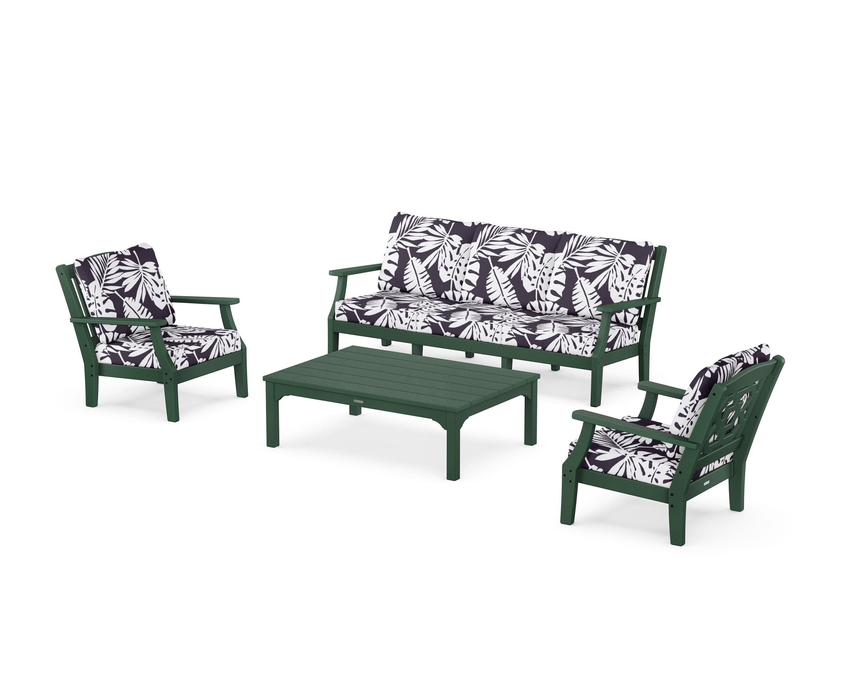 Martha Stewart by POLYWOOD® Chinoiserie 4-Piece Deep Seating Set with Sofa in Green / Leaf Navy