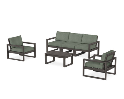 POLYWOOD® EDGE Sectional 4-Piece Deep Seating Set with Sofa in Vintage Coffee / Cast Sage
