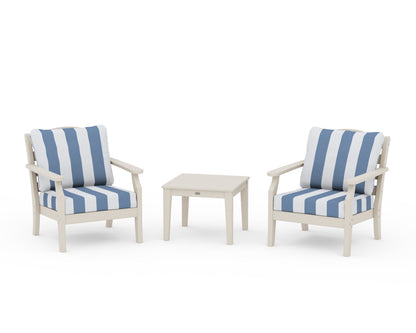 Draper James™ by  POLYWOOD® Savannah 3-Piece Deep Seating Set in Sand / Cabana Stripe Sky Blue