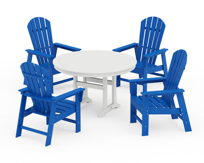 POLYWOOD® South Beach 5-Piece Round Dining Set with Trestle Legs in Pacific Blue / White