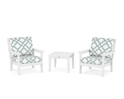 POLYWOOD® Chippendale 3-Piece Deep Seating Set in White / Trellis Glacier Spa