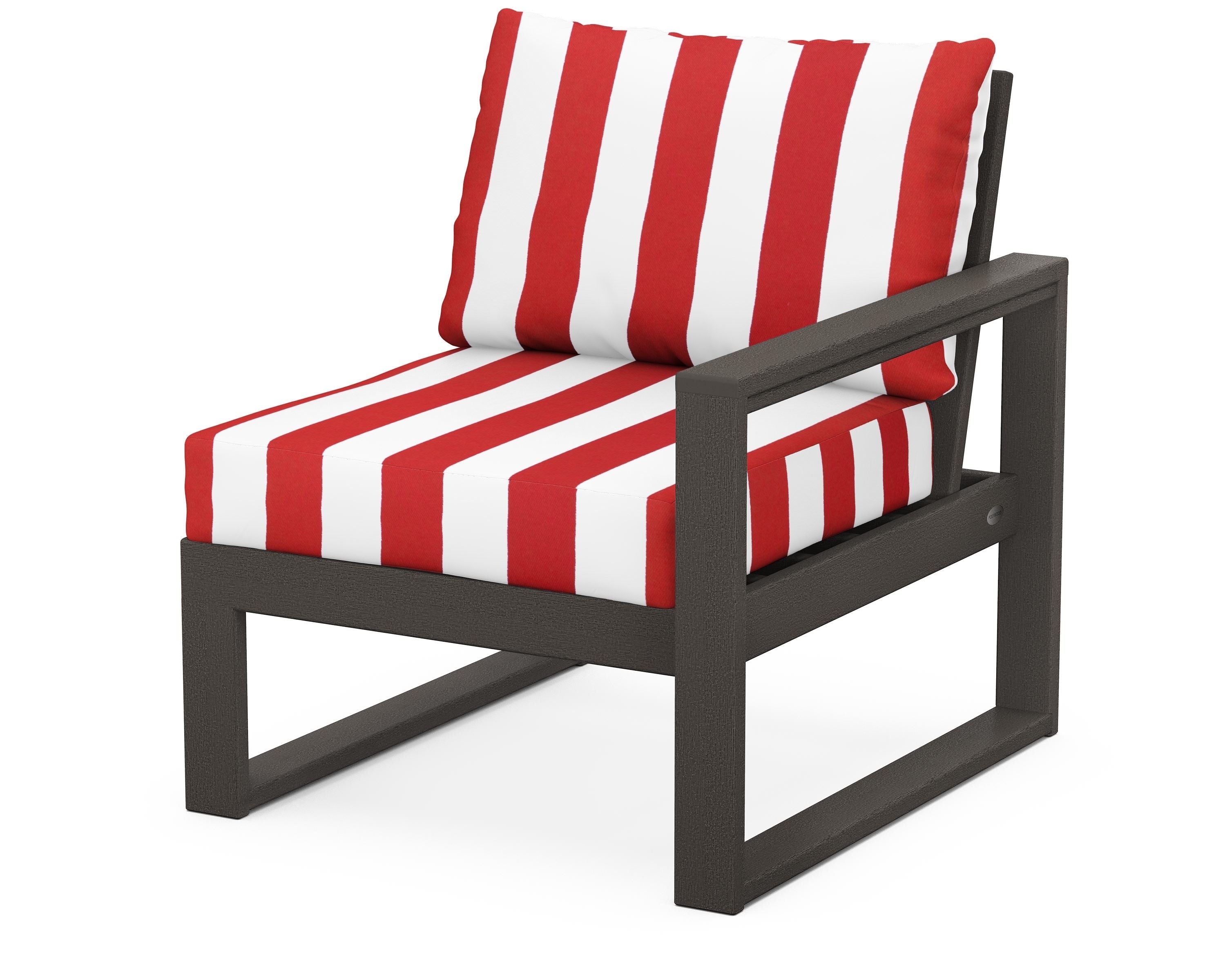 POLYWOOD® EDGE Modular Right Arm Chair in Vintage Coffee / Cabana Stripe Crimson