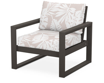 POLYWOOD® EDGE Club Chair in Vintage Coffee / Leaf Dune Burlap
