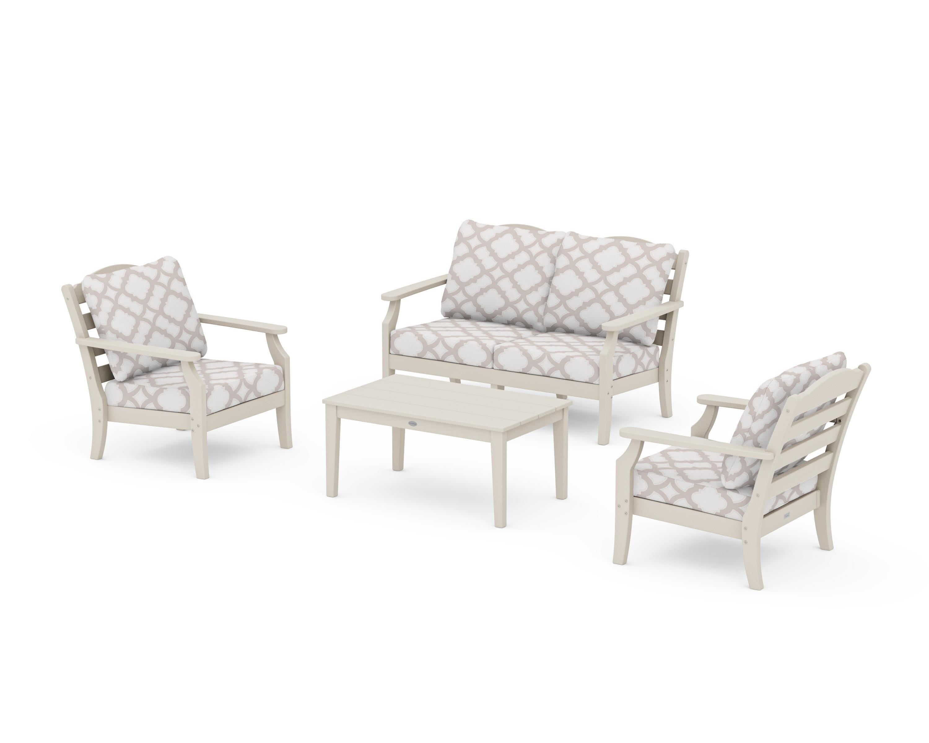 Draper James™ by  POLYWOOD® Savannah 4-Piece Deep Seating Set with Loveseat in Sand / Trellis Dune Burlap