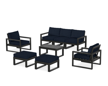 POLYWOOD® EDGE Sectional 8-Piece Lounge Sofa Set in Black / Marine Indigo