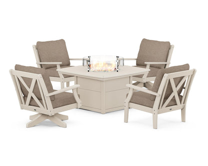 POLYWOOD® Braxton 5-Piece Deep Seating Set with Fire Table in Sand / Spiced Burlap
