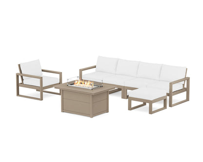 POLYWOOD® EDGE Sectional Lounge and Fire Pit Set in Vintage Sahara / Natural