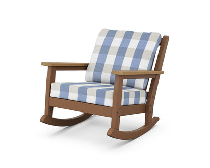 POLYWOOD® Chippendale Deep Seating Rocking Chair in Teak / Natural / Buffalo Plaid Sky Blue