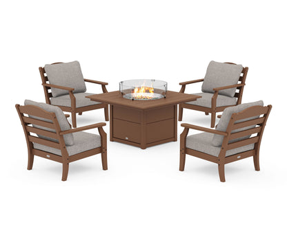 Draper James™ by  POLYWOOD® Savannah 5-Piece Deep Seating Set with Fire Pit Table in Teak / Weathered Tweed