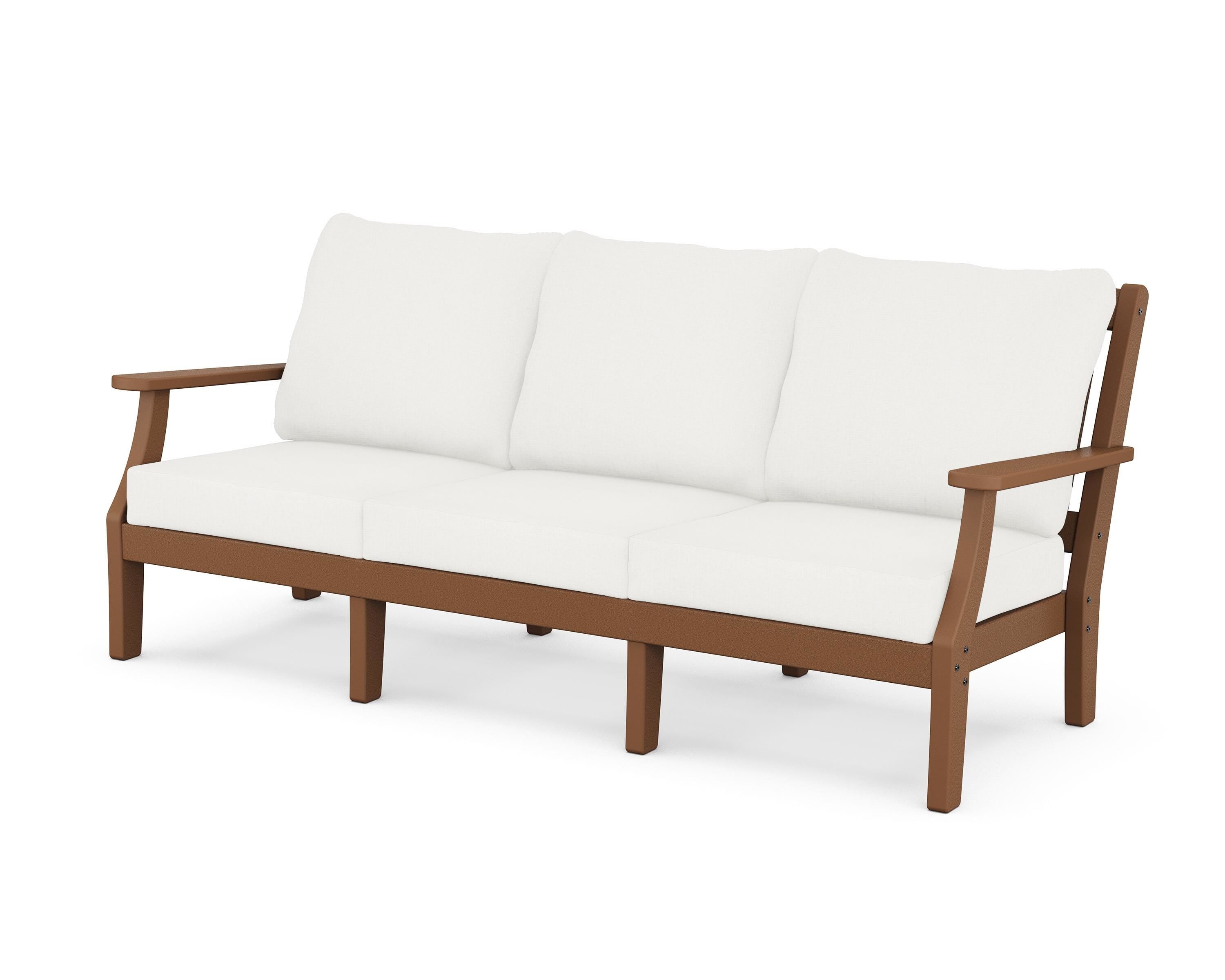 Martha Stewart by POLYWOOD® Chinoiserie Deep Seating Sofa in Teak / Natural Linen