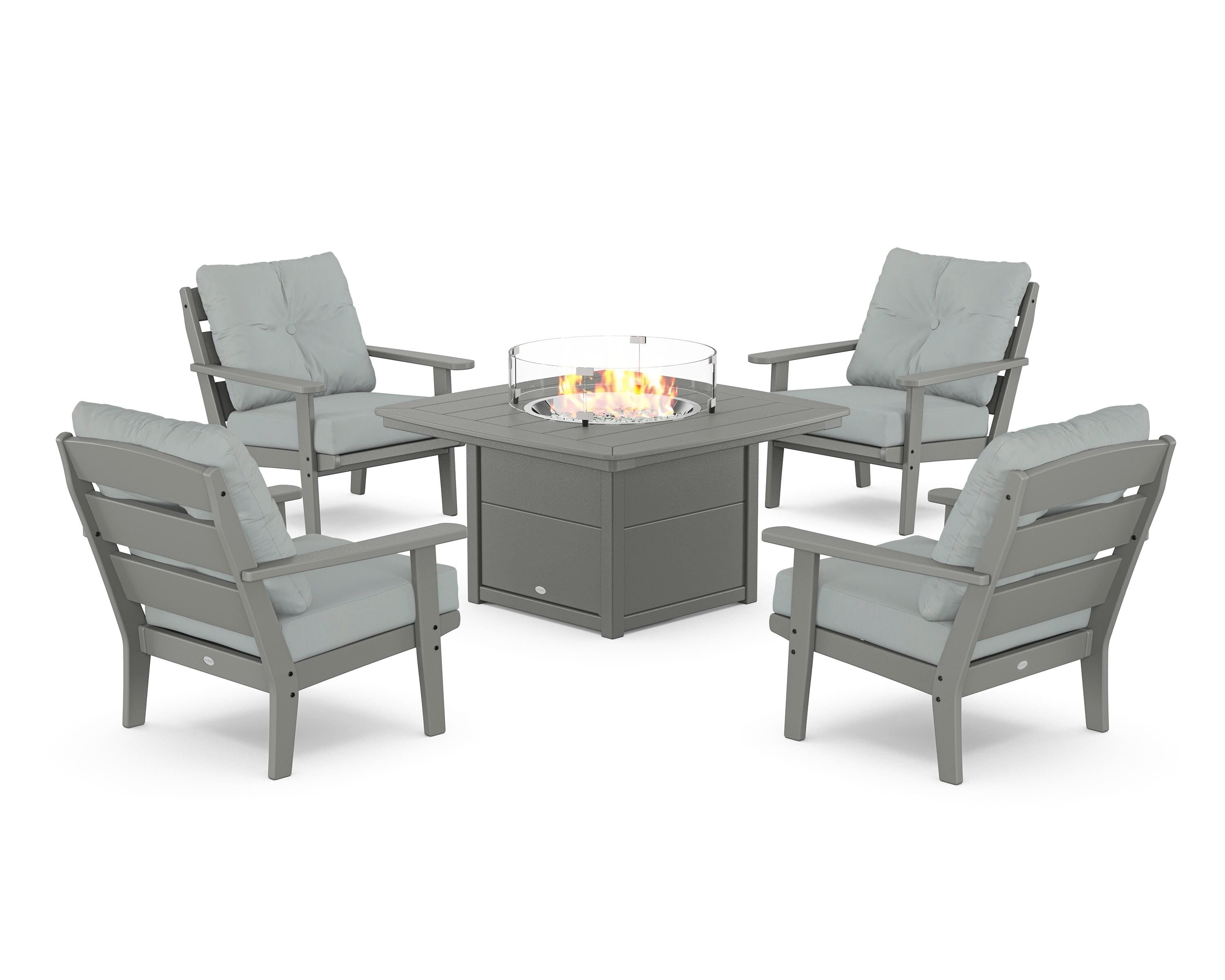 POLYWOOD® Lakeside 5-Piece Deep Seating Set with Nautical Fire Pit Table in Slate Grey / Spa