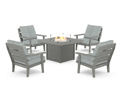 POLYWOOD® Lakeside 5-Piece Deep Seating Set with Nautical Fire Pit Table in Slate Grey / Spa