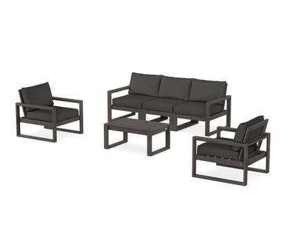 POLYWOOD® EDGE Sectional 4-Piece Deep Seating Set with Sofa in Vintage Coffee / Spectrum Carbon