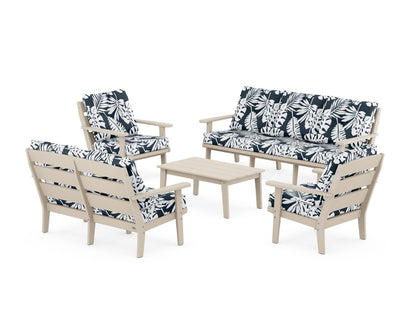 POLYWOOD® Lakeside 5-Piece Lounge Sofa Set in Sand / Leaf Marine Indigo