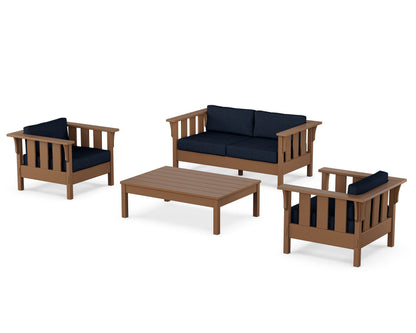 Martha Stewart by POLYWOOD® Acadia 4-Piece Deep Seating Set with Loveseat in Teak / Marine Indigo