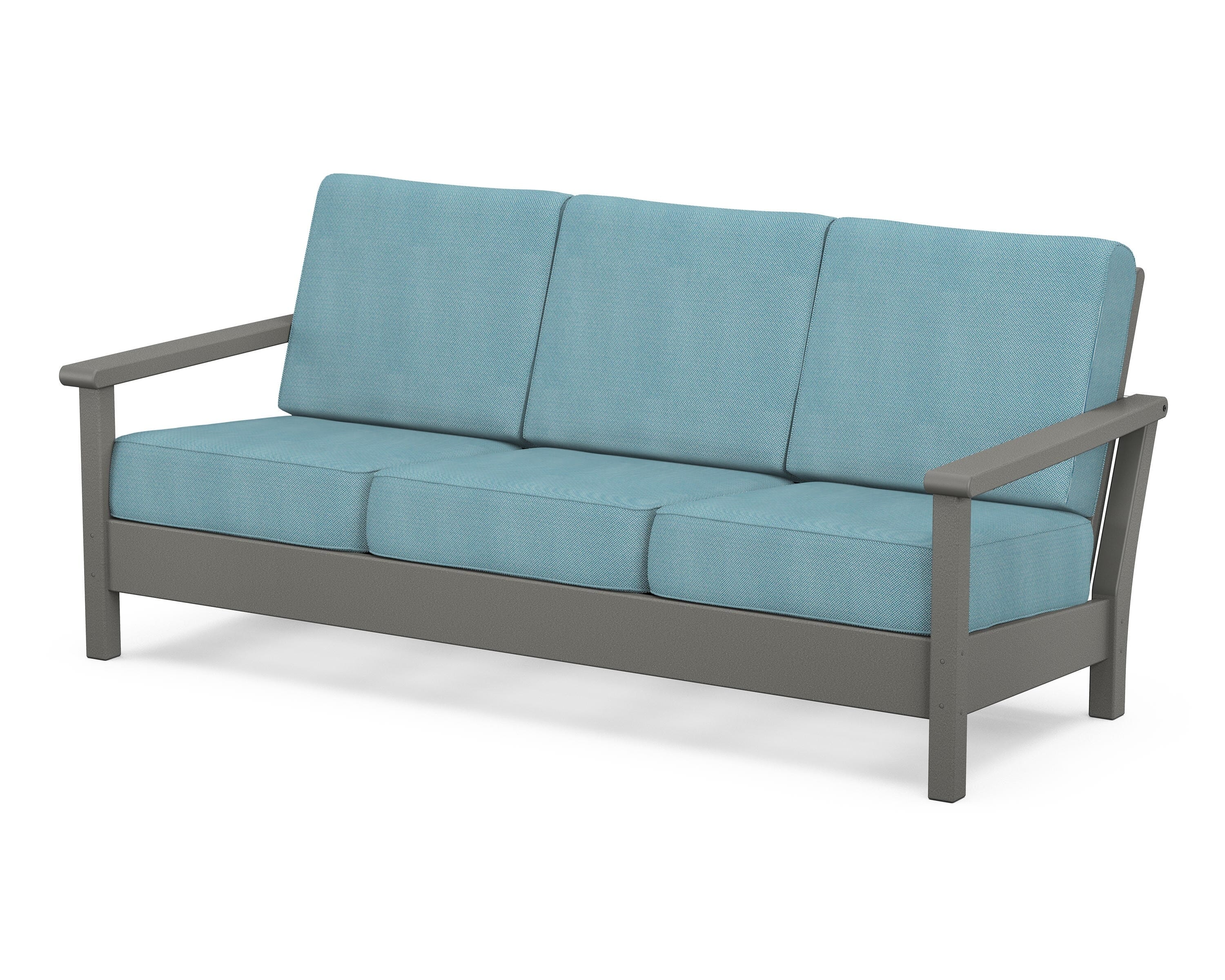POLYWOOD® Harbour Deep Seating Sofa in Slate Grey / Lattice Sky Blue