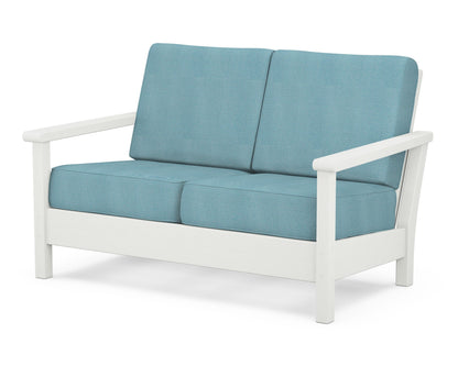 POLYWOOD® Harbour Deep Seating Loveseat in Vintage White / Lattice Sky Blue