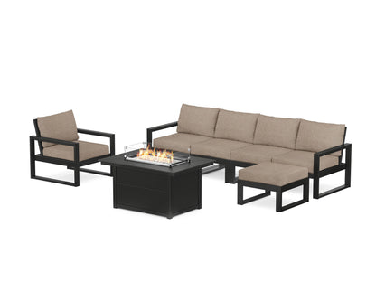 POLYWOOD® EDGE Sectional Lounge and Fire Pit Set in Black / Spiced Burlap