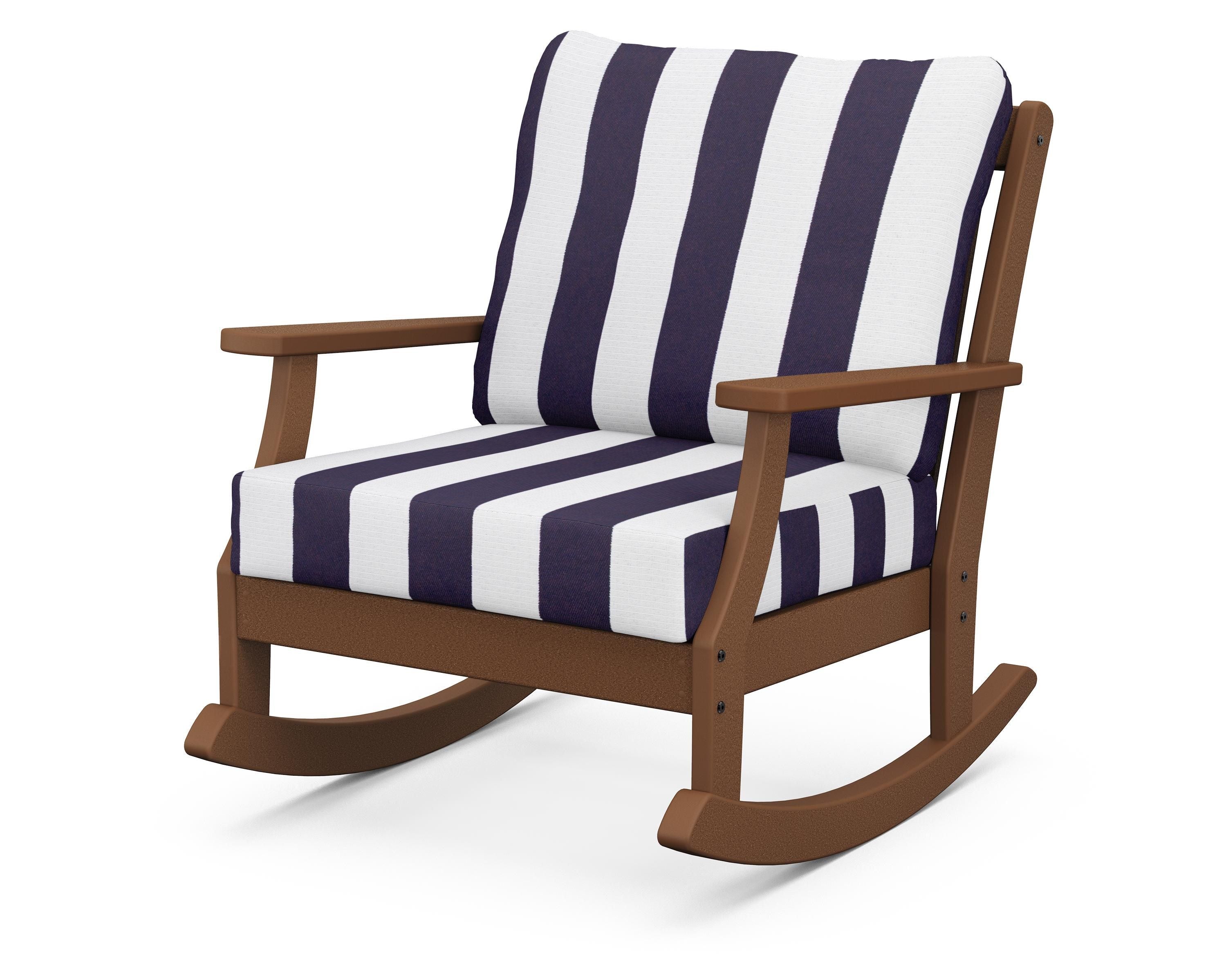 POLYWOOD® Braxton Deep Seating Rocking Chair in Teak / Cabana Stripe Navy