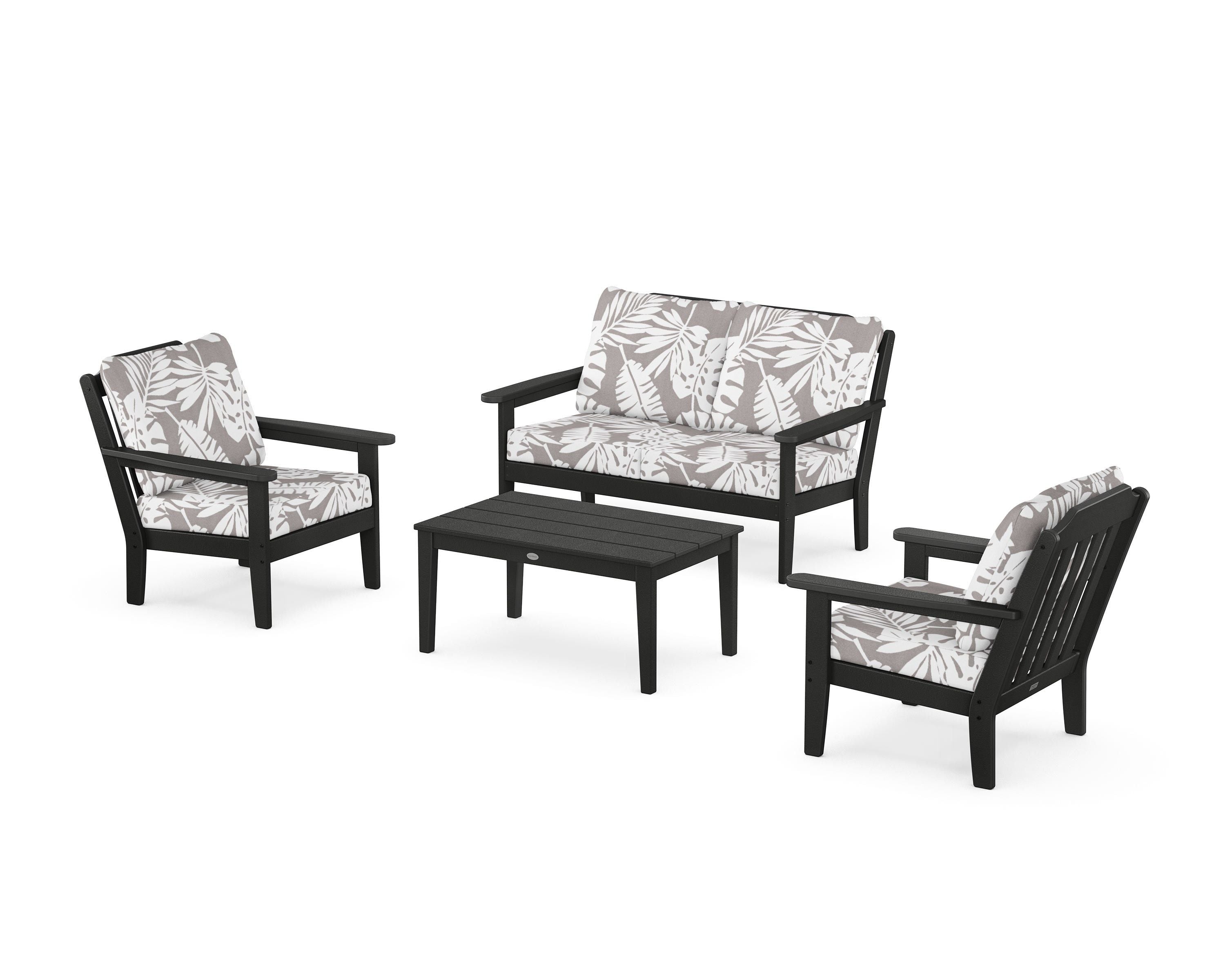Country Living Cottage 4-Piece Deep Seating Set with Loveseat in Black / Leaf Grey Mist